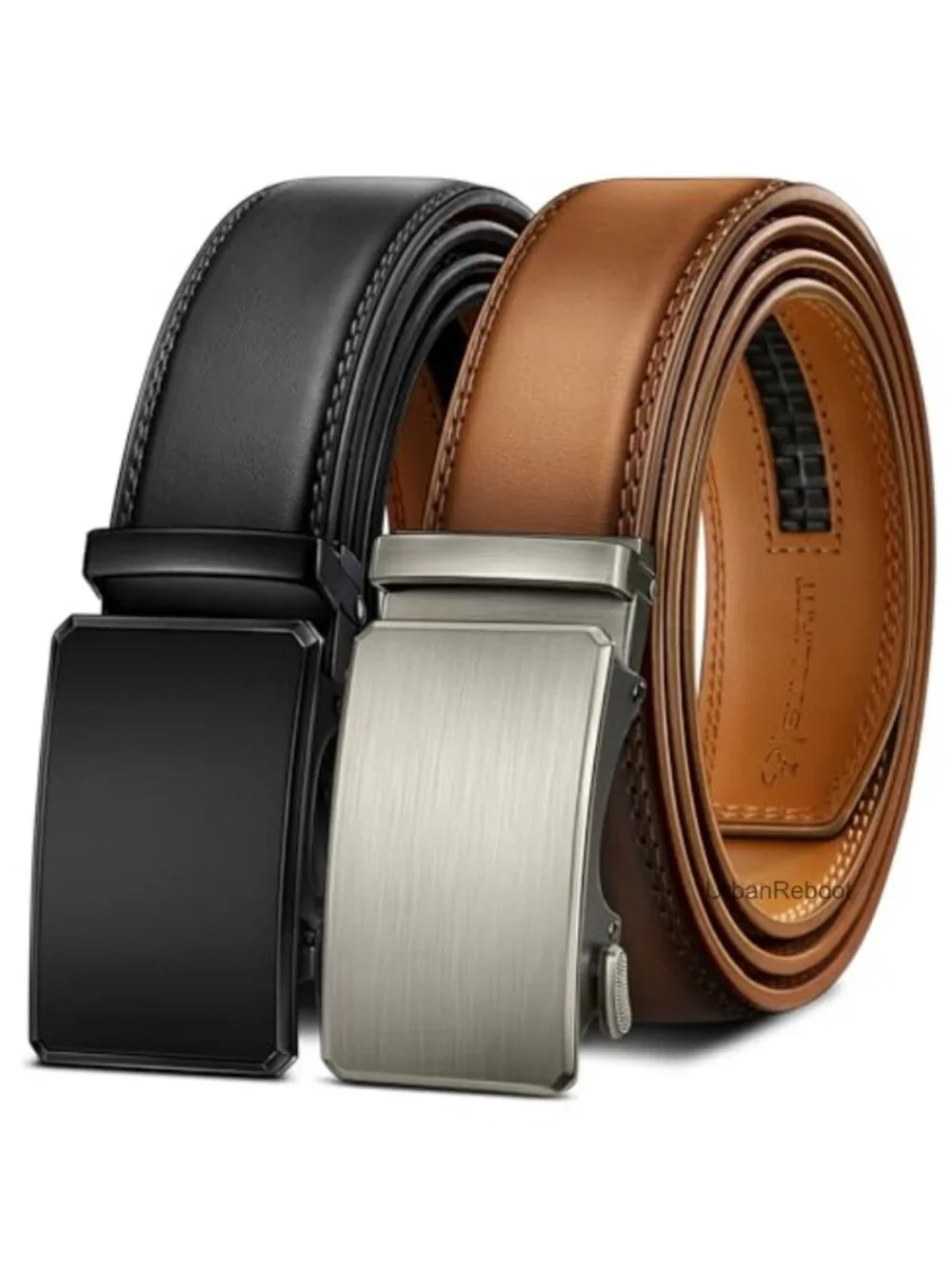 Men's Ratchet Leather Belt 2-Pack Trimmable 1 3/8
